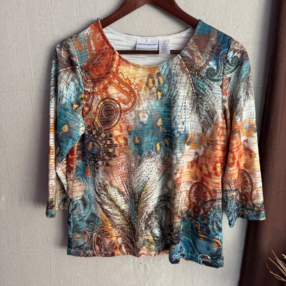 Alfred Dunner Top Size PS Multicolor Abstract Animal Print Cheetah Bling Detail - Picture 2 of 10